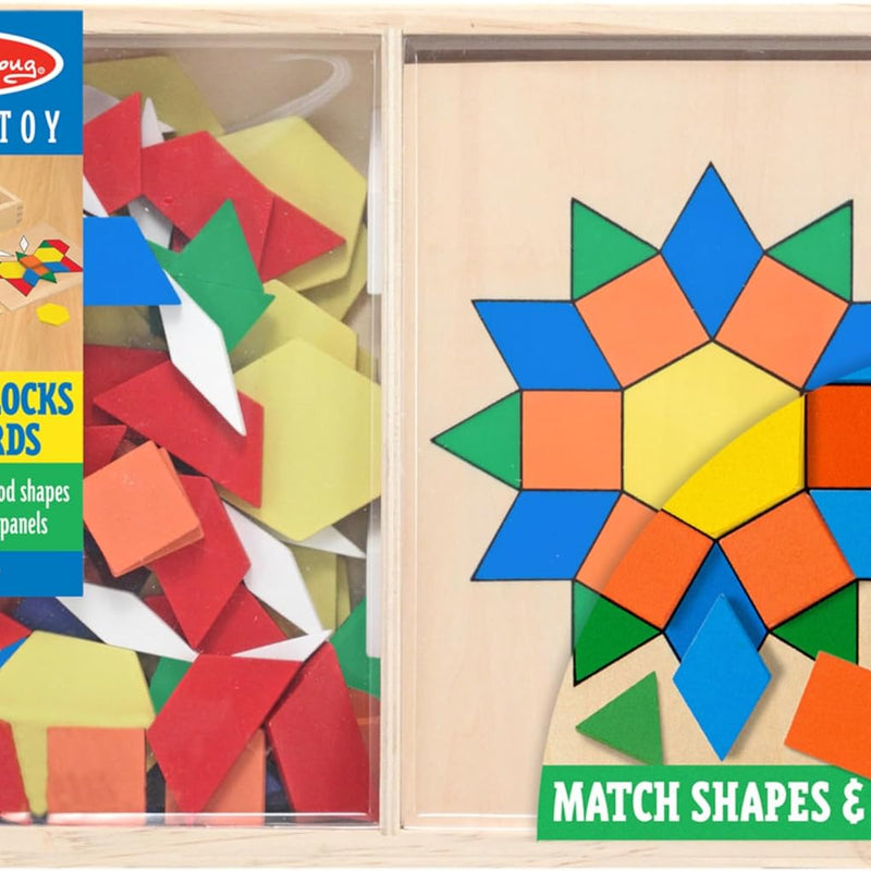 Melissa & Doug Pattern Blocks and Boards - Wooden Classic Toy With 120 Solid Wood Shapes and 5 Double-Sided Panels