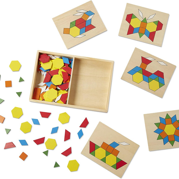Melissa & Doug Pattern Blocks and Boards - Wooden Classic Toy With 120 Solid Wood Shapes and 5 Double-Sided Panels