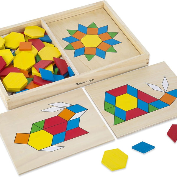 Melissa & Doug Pattern Blocks and Boards - Wooden Classic Toy With 120 Solid Wood Shapes and 5 Double-Sided Panels