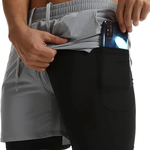 Mens Athletic Shorts 2-in-1 Gym Workout Running Shorts